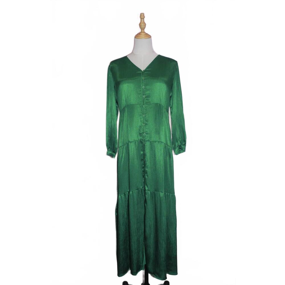 NEW CHOKLATE PARIS women's silky long viscose dress in green
